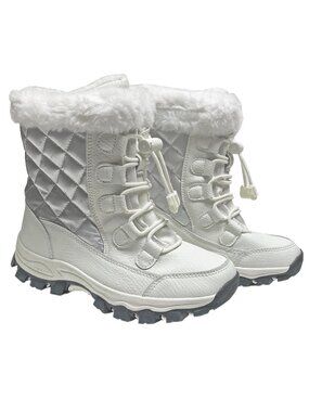 Hobibear Kids' Quilted Snow Boots Faux Fur Lined EU 36 US 4 White Silver Lace-up